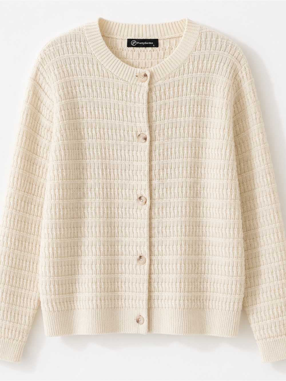 PrettyGarden Cream Textured Button-Front Cardigan